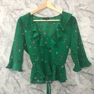 Topshop Green Floral Phoebe Blouse